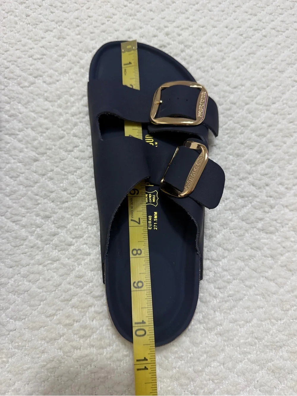 Project Cloud Santorini Navy Blue Leather Flat Slip-On Sandals Women’s Size 9
